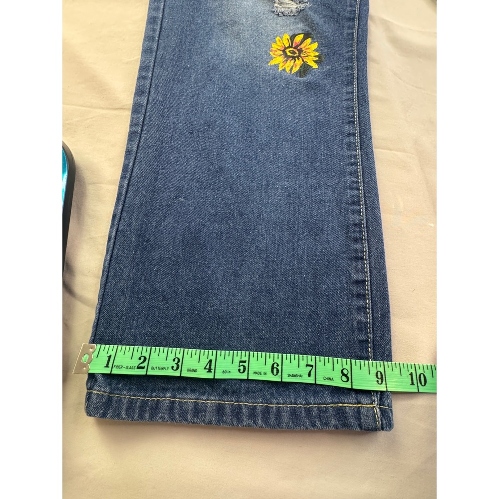 Misslook Sunflower Print Distressed Straight Leg Denim Jeans Blue 2XL boho art - Picture 5 of 14